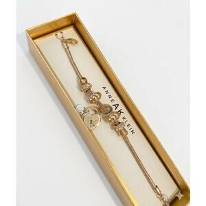 Anne Klein Gold Heart Locket Charm Bracelet Snake Chain NIB